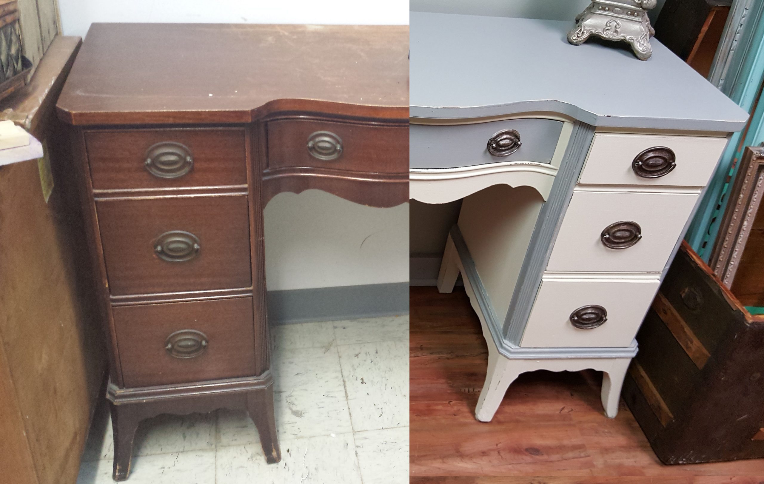 before and after furniture transformation desk