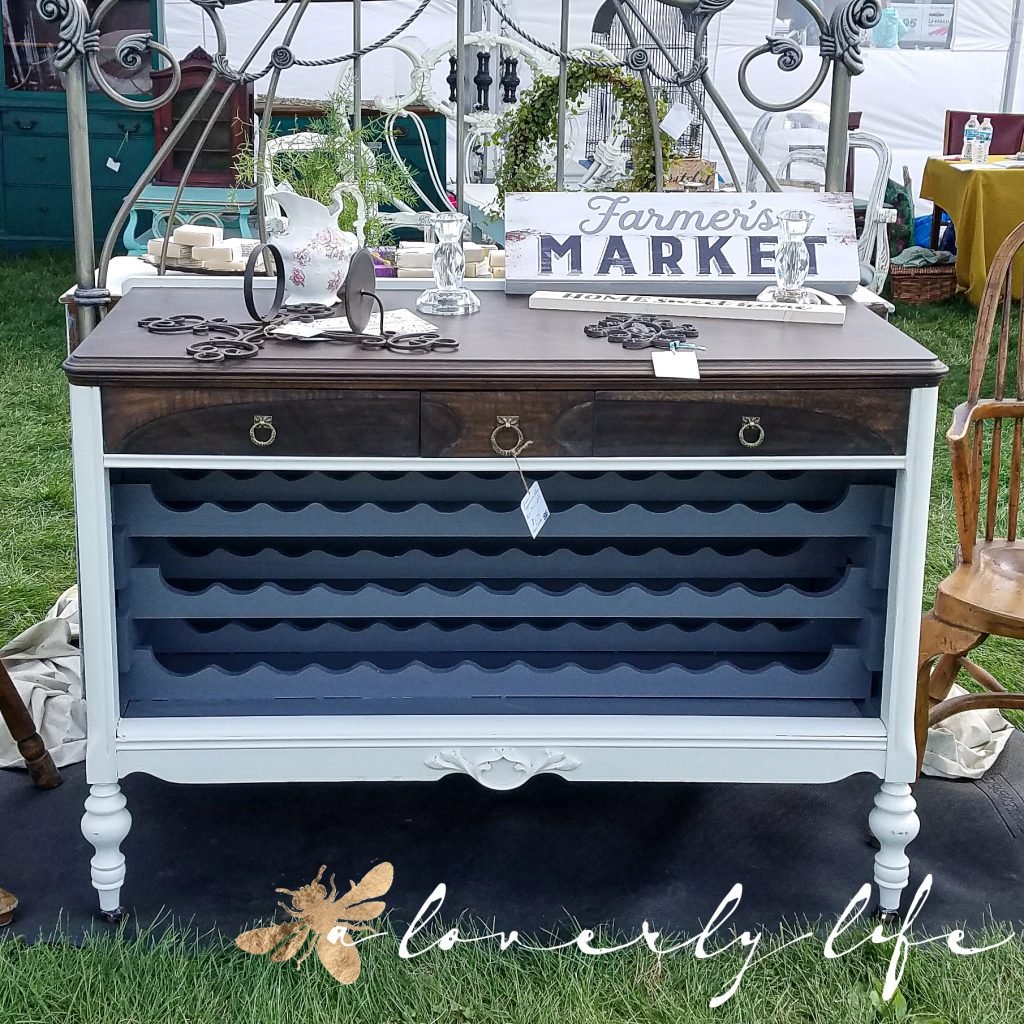chalked painted dresser at farmer's market