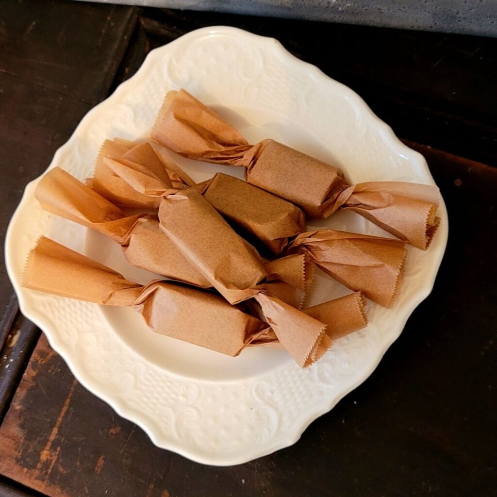 wrap honey caramels in parchment paper